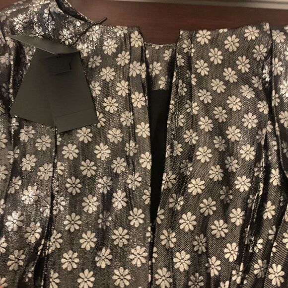 Dodo Bar Or floral jacquard silk lurex  silver metallic mini dress size 10, NWT - Picture 12 of 12